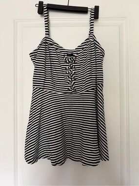 Black & White Striped Lace-Up Peplum Top